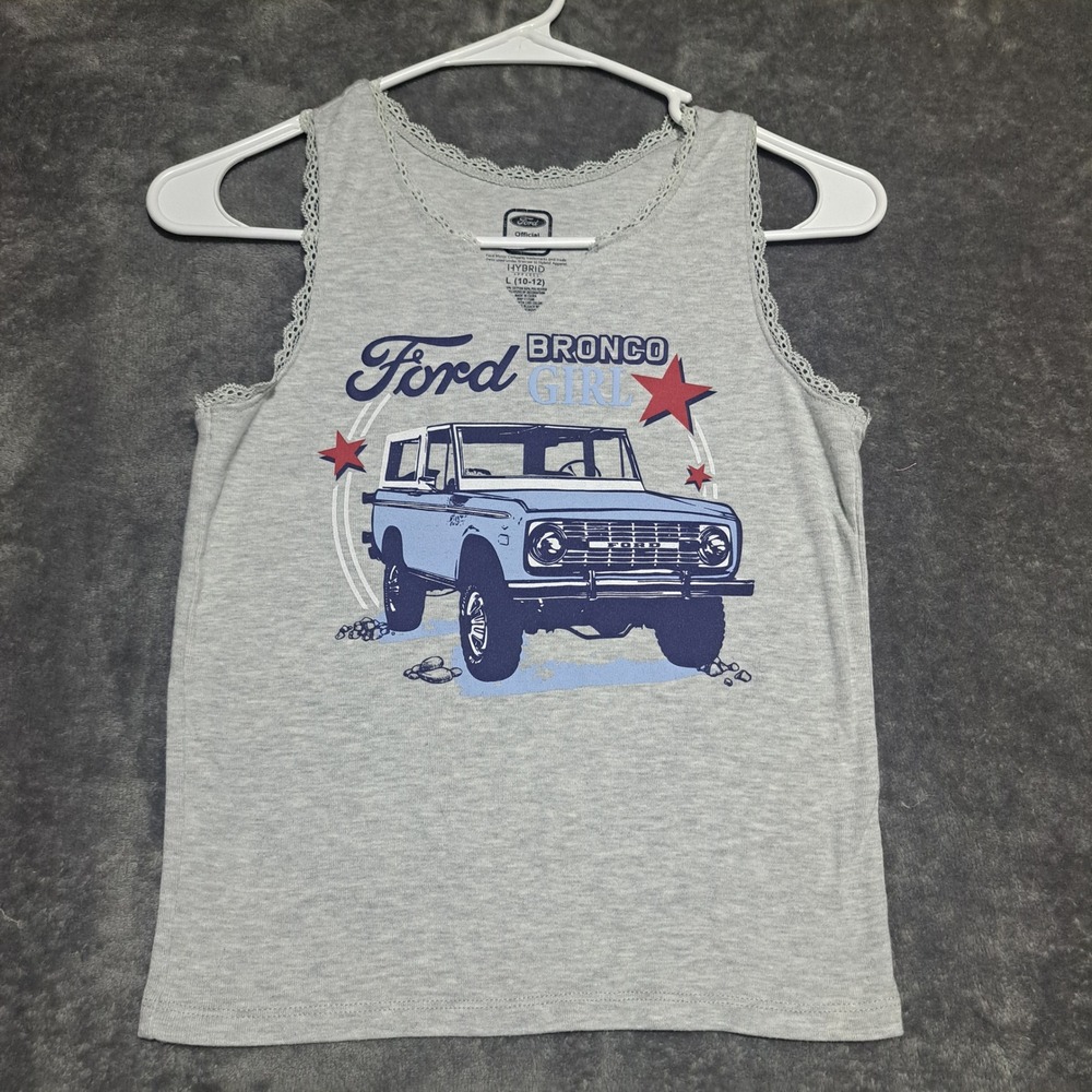 Ford Bronco Girls Hybrid Apparel Lace Trim Tank Top Gray Size L 10-12